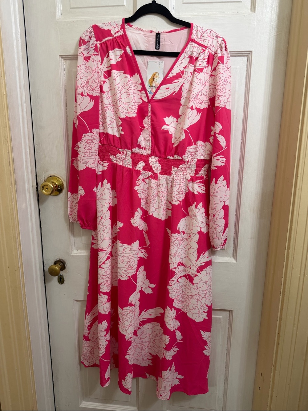 NWT Floral Pink Maxi Dress with White Bloom Print - Picture 1 of 3